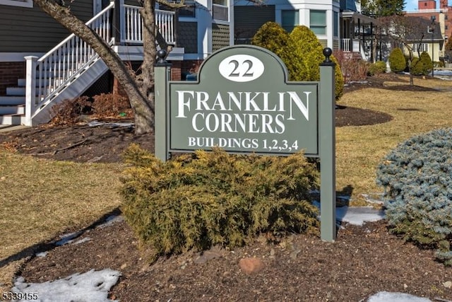 view of community sign