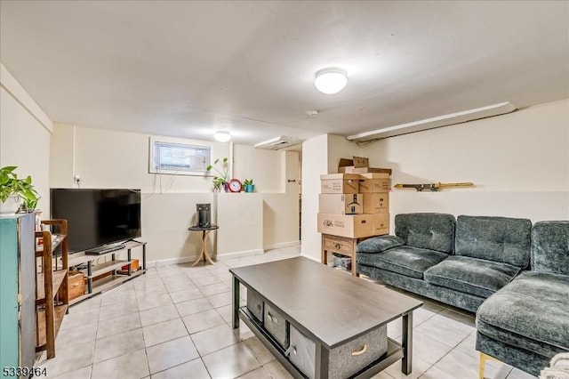 living room with light tile patterned floors