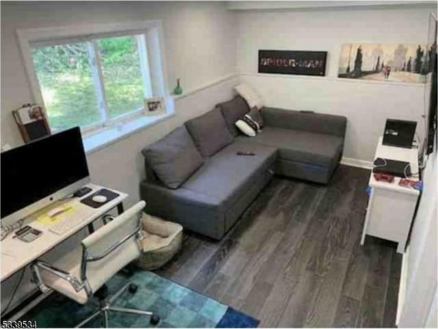 living room with dark wood-type flooring