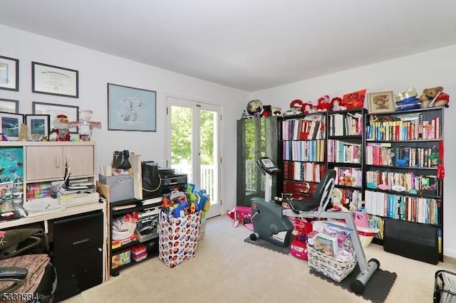 view of carpeted home office
