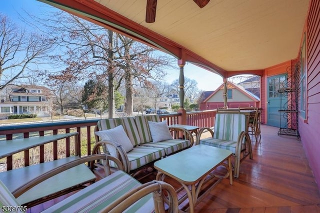 deck with a ceiling fan