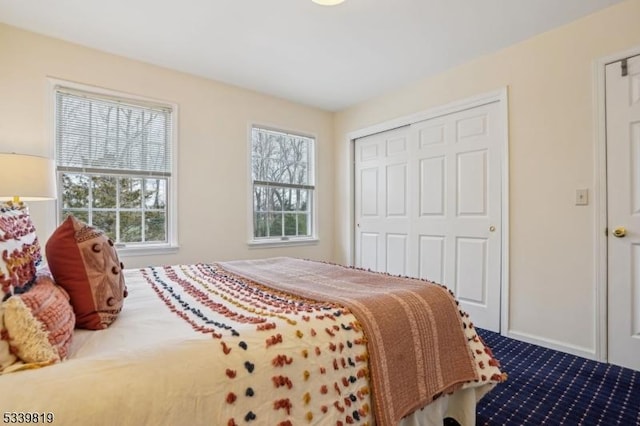 bedroom with a closet and carpet flooring