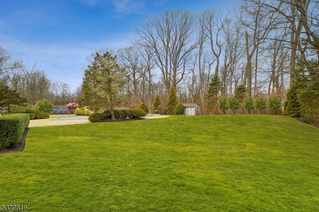 view of yard with a storage unit and an outbuilding