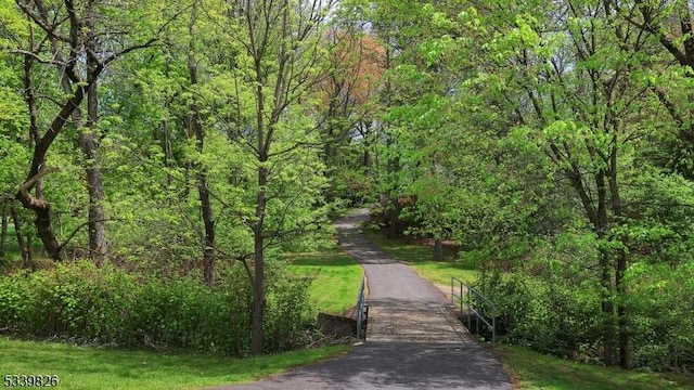 view of home's community with a wooded view