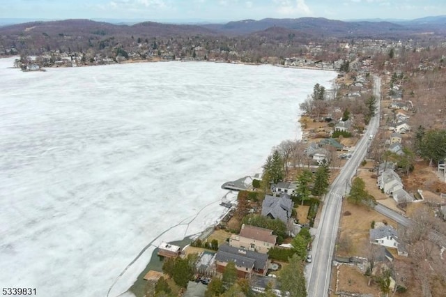 aerial view with a water and mountain view