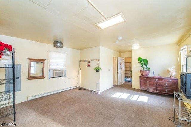 interior space featuring a baseboard heating unit and cooling unit