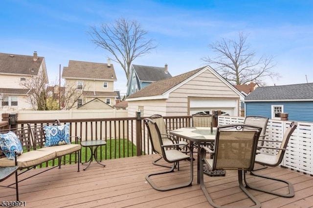 wooden deck with outdoor dining space and a residential view