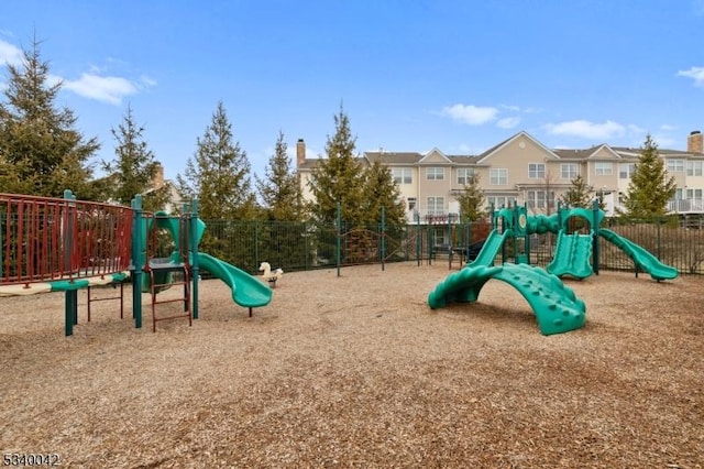 community play area with a residential view