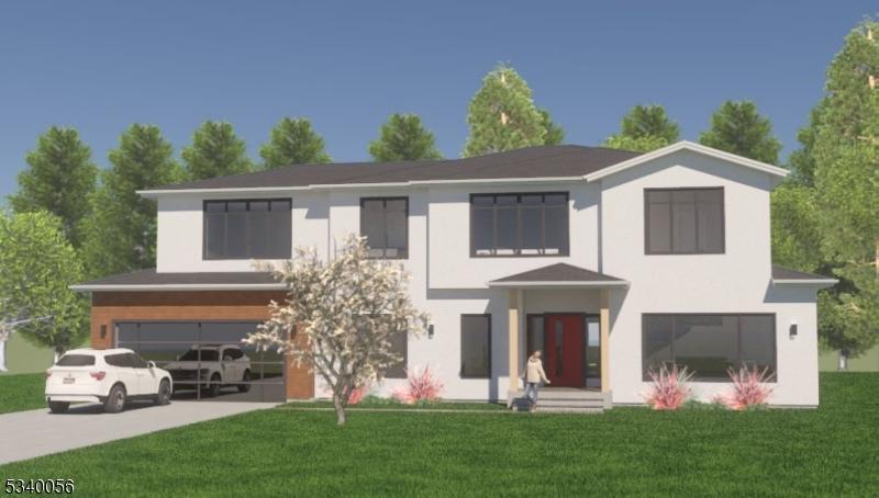 view of front of house featuring an attached garage, driveway, a front lawn, and stucco siding