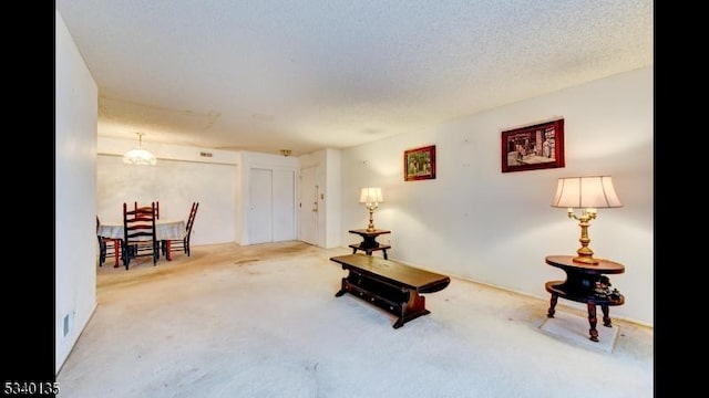 sitting room with a textured ceiling