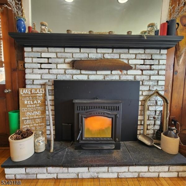 interior details with a wood stove