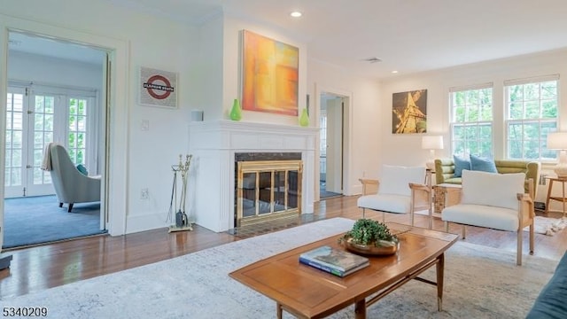 75 Crest Dr, South Orange Village Twp, NJ 07079 - living room with wood finished floors, a fireplace, recessed lighting, and baseboards