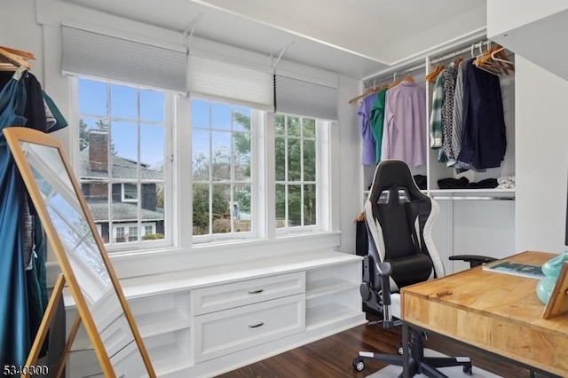 home office featuring dark wood-style floors