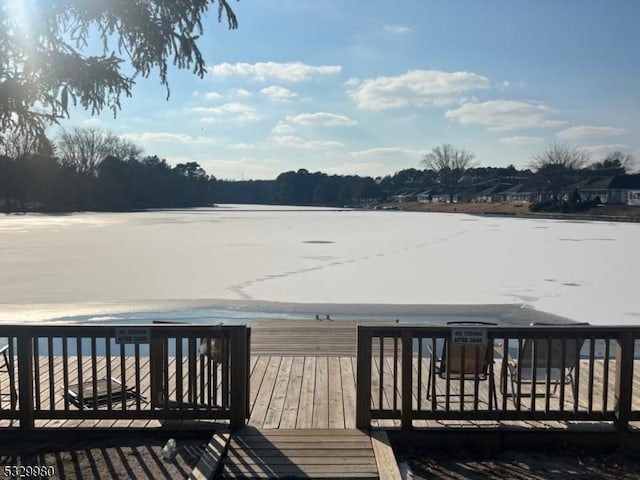 view of dock with a water view