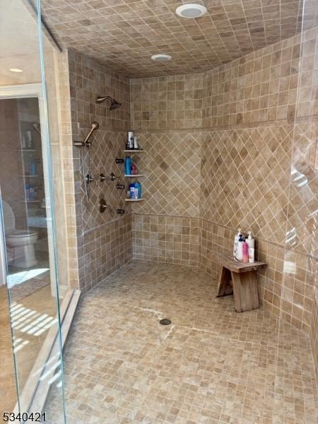 bathroom with toilet and a tile shower