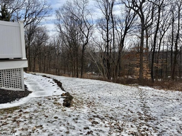 view of yard layered in snow