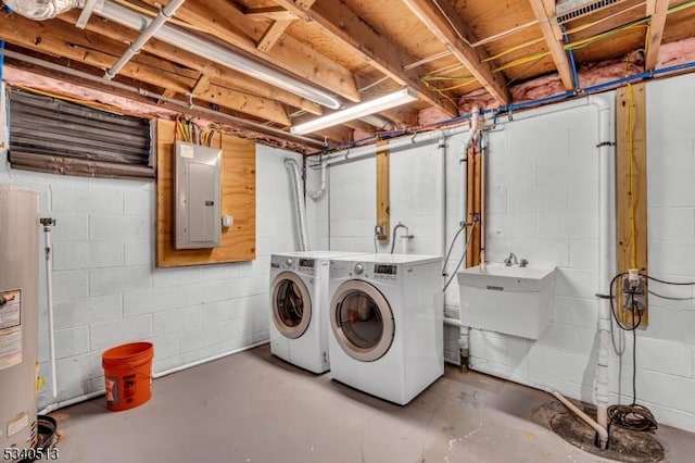 637 Bensel Dr, Mount Arlington Boro, NJ 07850 - washroom with electric panel, gas water heater, and separate washer and dryer