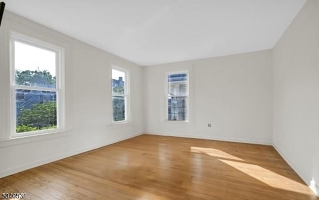 spare room with plenty of natural light, wood finished floors, and baseboards