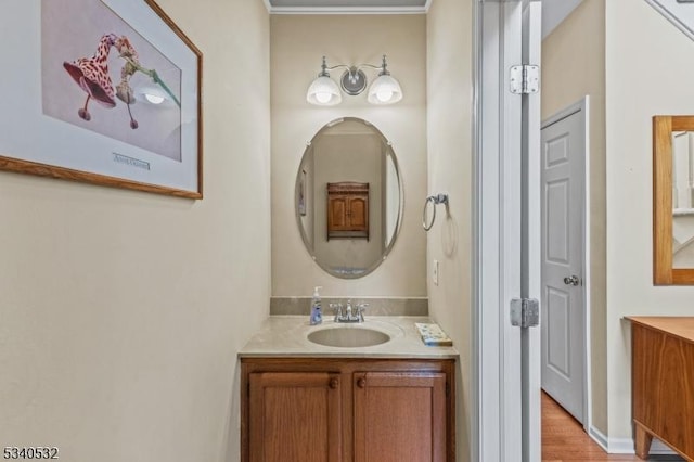 bathroom with vanity and wood finished floors