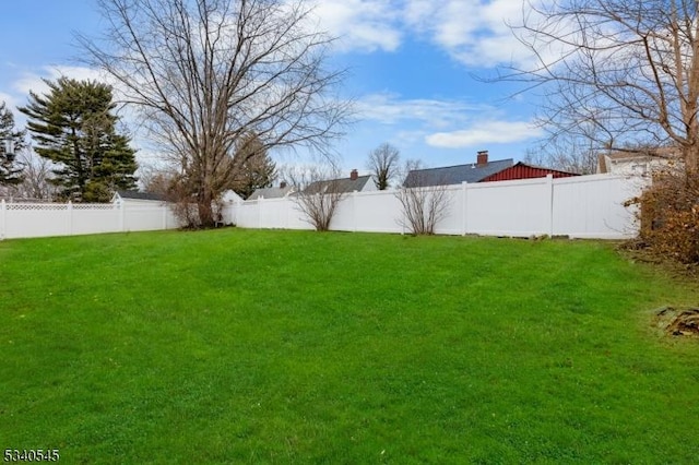 view of yard with a fenced backyard