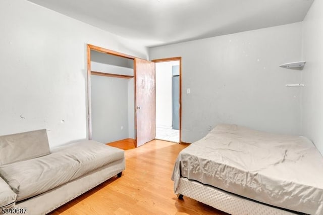 bedroom with a closet and wood finished floors