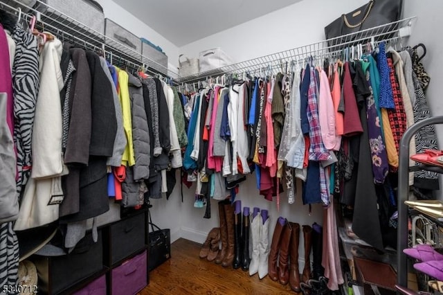 walk in closet featuring wood finished floors