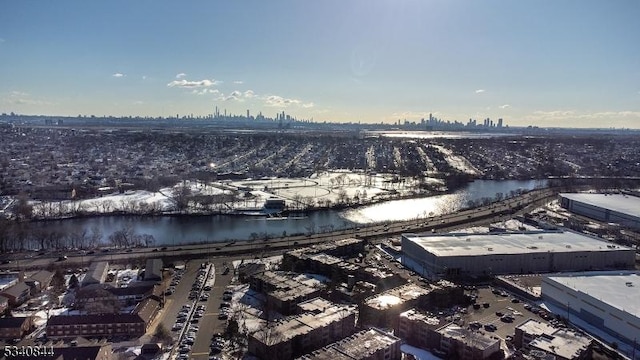 drone / aerial view with a water view and a city view