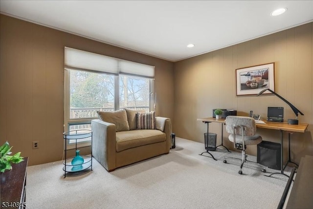 carpeted office with recessed lighting