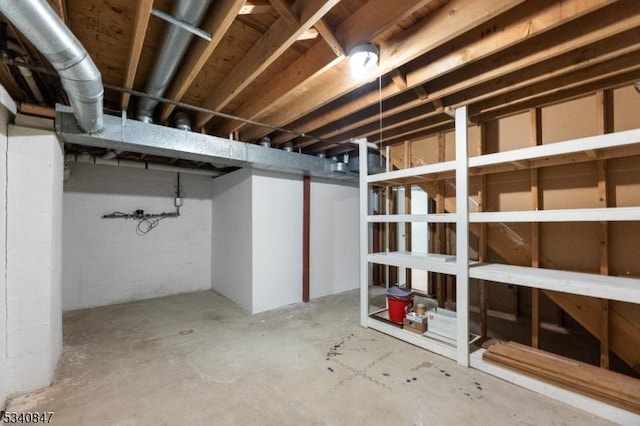 view of unfinished basement