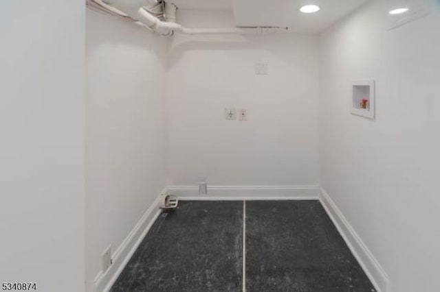 laundry room featuring baseboards, washer hookup, and recessed lighting