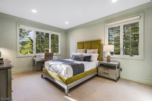 35 Geiger Ln, Warren Twp, NJ 07059 - carpeted bedroom with ornamental molding, baseboards, multiple windows, and recessed lighting