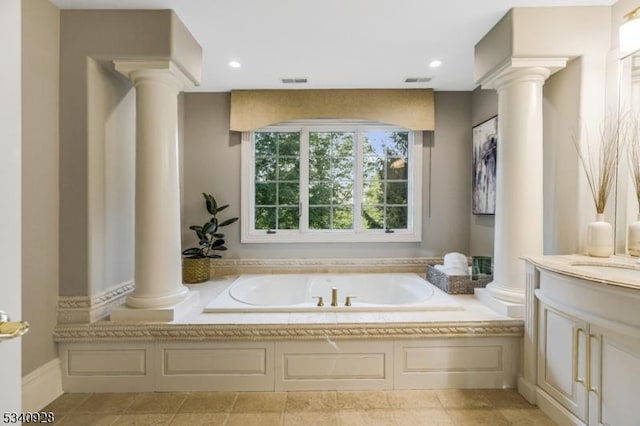 35 Geiger Ln, Warren Twp, NJ 07059 - full bath with decorative columns, a garden tub, vanity, and recessed lighting