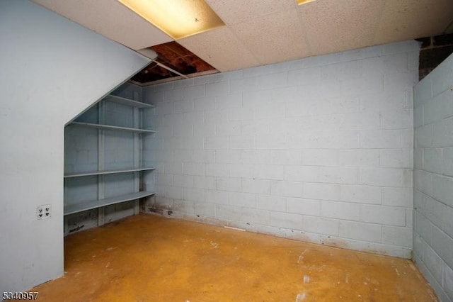 unfinished basement featuring concrete block wall