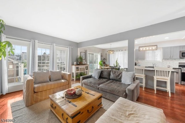 living room featuring dark wood finished floors