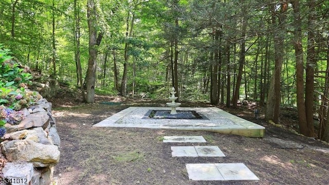 view of yard with a forest view