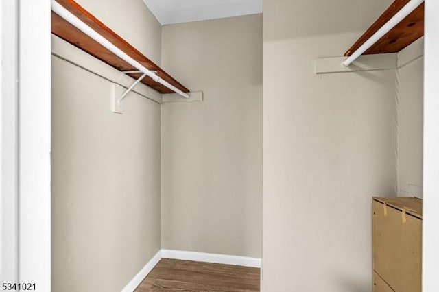 walk in closet with wood finished floors