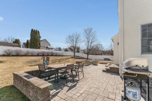 view of patio / terrace featuring a fenced backyard and area for grilling