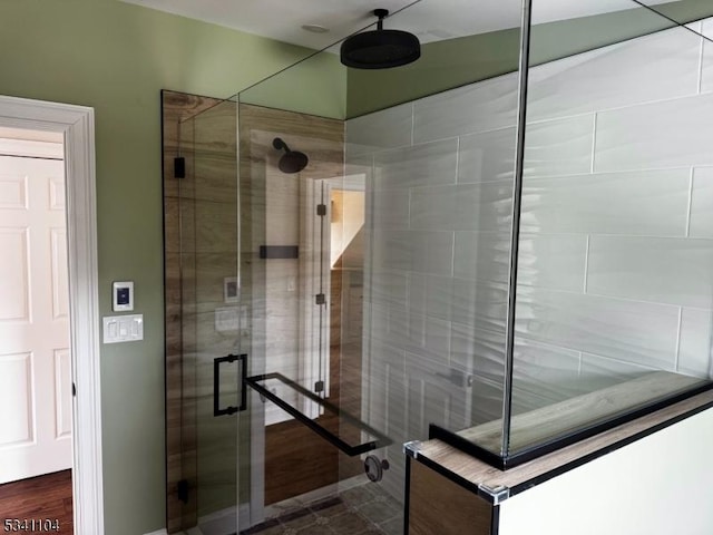 bathroom with a stall shower