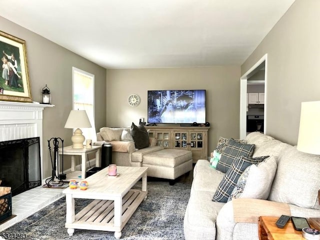 living area with a fireplace