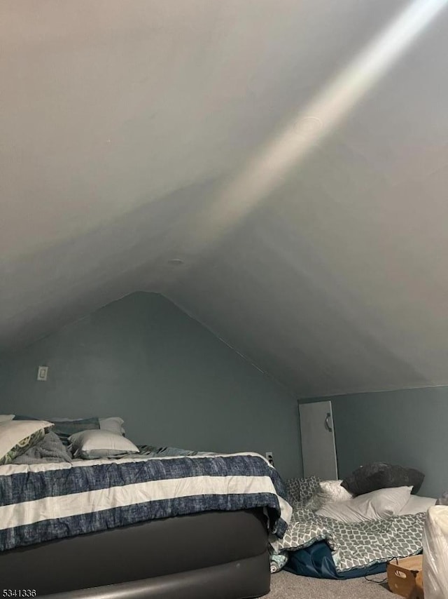 bedroom with lofted ceiling and carpet flooring