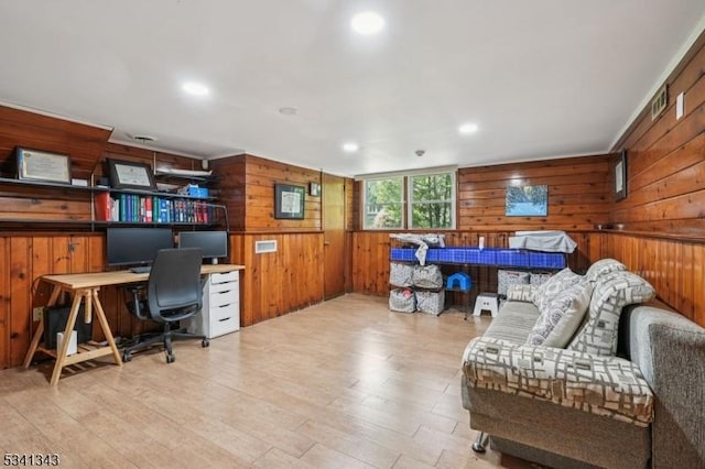 4 Dorrien Rd, Livingston Twp, NJ 07039 - office area with wooden walls, light wood-type flooring, and recessed lighting
