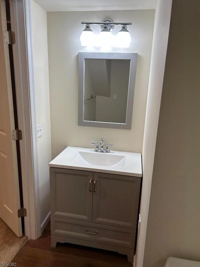 bathroom featuring vanity and wood finished floors