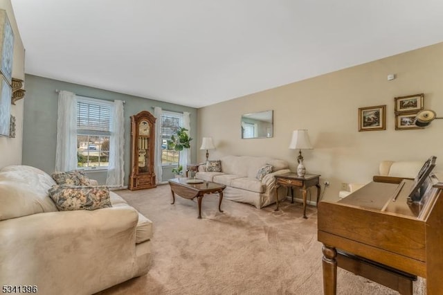 living room with light colored carpet