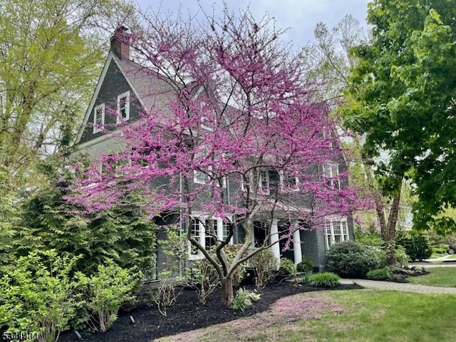 view of front of home featuring a chimney