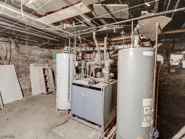 utility room featuring a heating unit and water heater