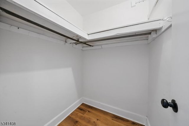 walk in closet with wood finished floors