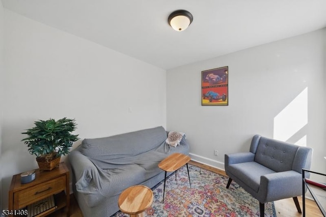 living room with baseboards and wood finished floors