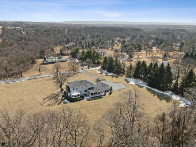 birds eye view of property featuring a rural view and a forest view