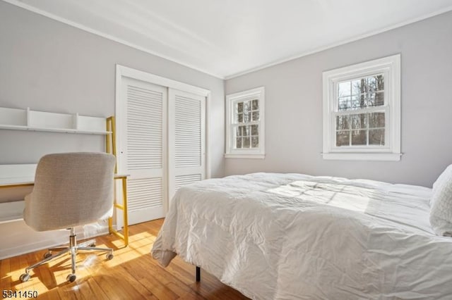 bedroom featuring a closet and wood finished floors