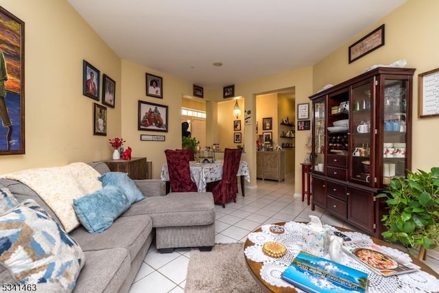 living area with light tile patterned flooring